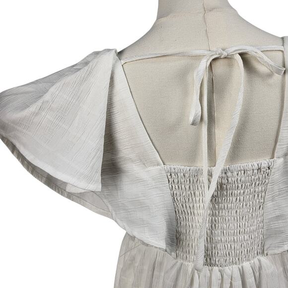 Easel NEW White Maxi Lined Dress 3 Tier Skirt BOHO Romantic Cottagecore Small - Picture 14 of 16